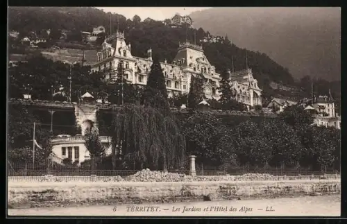AK Territet, Les Jardins et l`Hôtel des Alpes
