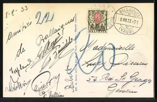 AK Ballaigues, Ortsansicht mit Blick zum Mont d`Or