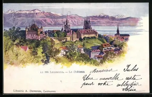 Lithographie Lausanne, Panorama et le Chateau