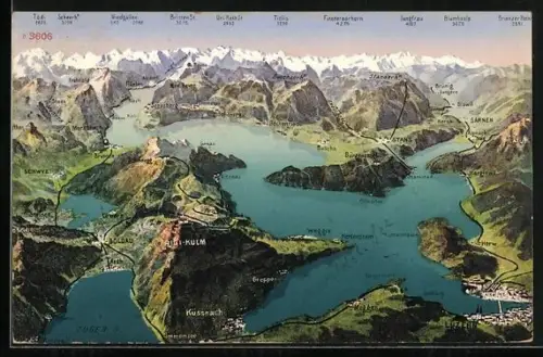 AK Luzern, Panorama der Umgebung mit Blick in die Alpen aus der Vogelschau