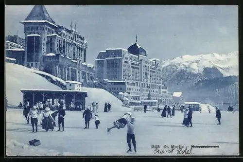 AK St. Moritz, Kurvereinrink mit Schlittschuhläufern