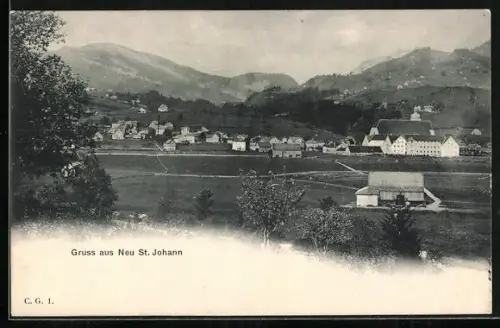 AK Neu St. Johann, Totalansicht von Anhöhe aus auf Häuser und Landschaft