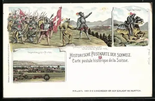 Lithographie Murten, Gesamtansicht, Karl der Kühne