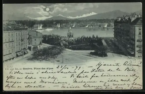 Mondschein-AK Genève, Place des Alpes