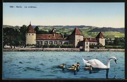 AK Rolle, Le château, cygnes dans l`eau