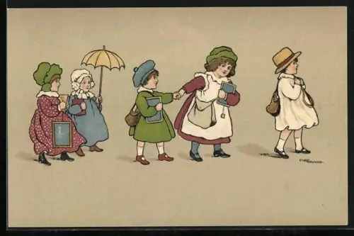 Künstler-AK Ethel Parkinson: Schülerinnen auf dem Heimweg