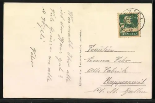 AK Visp, Panorama mit Lötschbergbahn und Bietschhorn