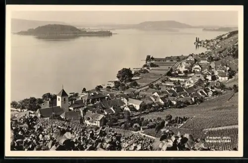 AK Twann, Teilansicht mit Petersinsel aus der Vogelschau