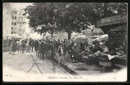 AK Geneve, Place du Molard, Marktszene, Pferdekutsche