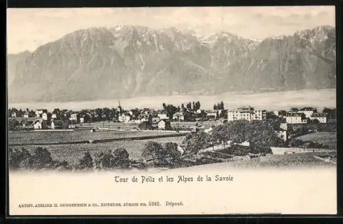AK Tour de Peilz, Ortsansicht mit Alpen aus der Vogelschau