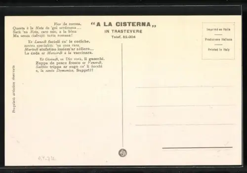 AK Roma, Ristorante A la Cisterna