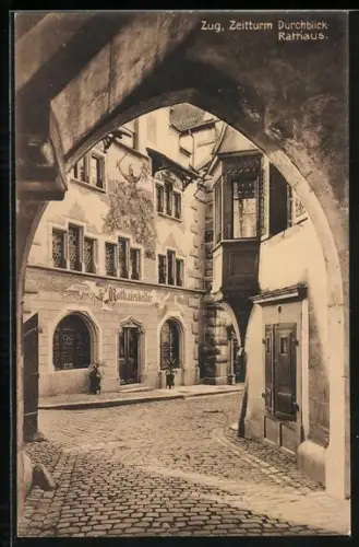 AK Zug, Zeitturm, Durchblick zum Rathauskeller