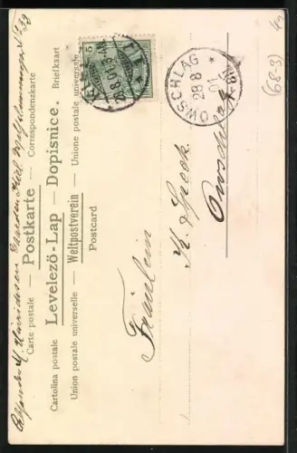 Lithographie Junges Mädchen mit Rosenkranz im langen Haar, Jugendstil