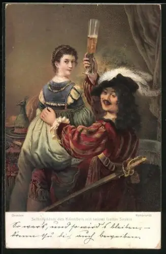 Künstler-AK Selbstbildnis von Rembrandt mit seiner Gattin Saskia