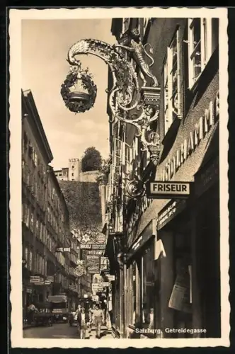 AK Salzburg, Friseur und Gasthaus in der Getreidegasse