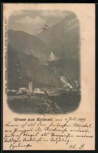 AK Krimml, Blick zur Kirche im Ort