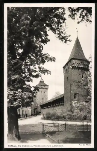 AK Krakau-Krakow, Alte Stadtmauer, Passamonnikerturm und Floriantor