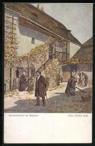 Künstler-AK Nussdorf, Beethoven vor dem Beethovenhaus