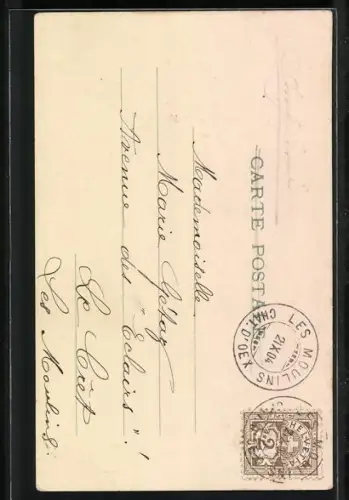 Lithographie La Tour-de-Peilz, pres Vevey, Blick zur Kirche