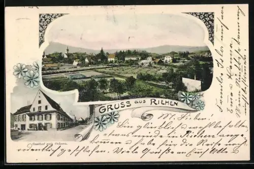 AK Riehen, Gasthof zum Ochsen, Blick auf den Ort