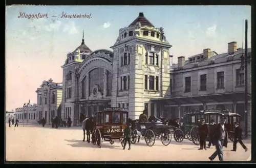 AK Klagenfurt, Bahnhof, Pferdekutschen