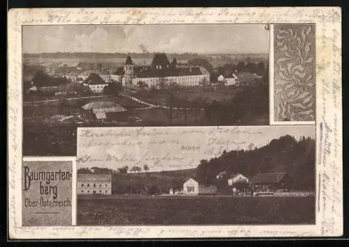 AK Baumgartenberg bei Perg, Ortsansicht und Bahnhof
