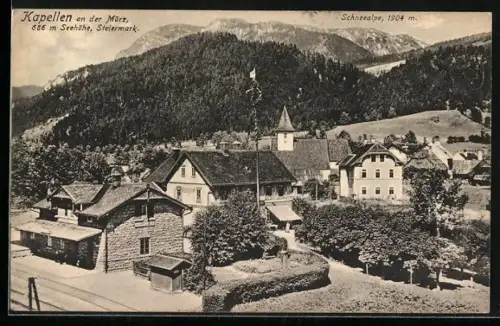 AK Kapellen an der Mürz, Ortsansicht mit Bahnhof