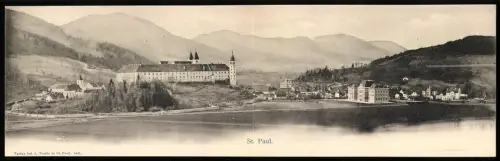 Klapp-AK St. Paul, Panorama mit Fluss und Bergen