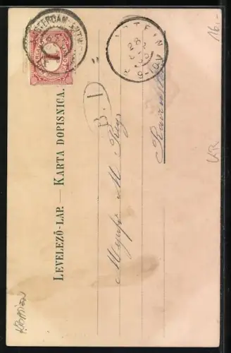 Lithographie Agram, Jelacic-Plaz mit Marktständen