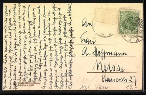 Künstler-AK Fraustadt, Predigerstrasse mit Herbergerhaus