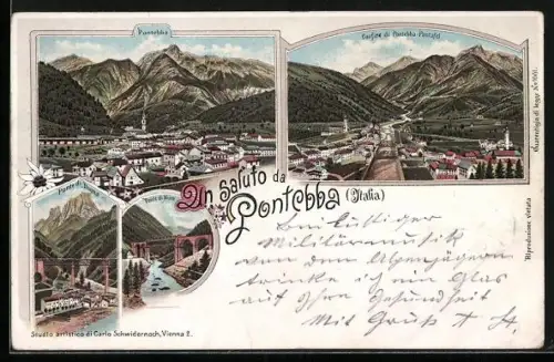 Lithographie Pontebba, Confine di Pontebba, Ponte di Dogna, Ponte di Muro