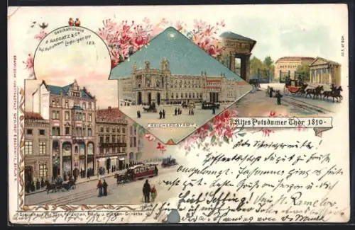 Lithographie Berlin, Geschäftshaus P. Raddatz & Co., Leipziger Strasse 123, Altes Potsdamer Tor, Reichspostamt