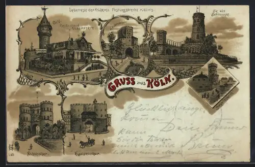 Lithographie Köln, Cafe-Restaurant Ulrepforte, Alte Bottmühle, Eigelsteinthor