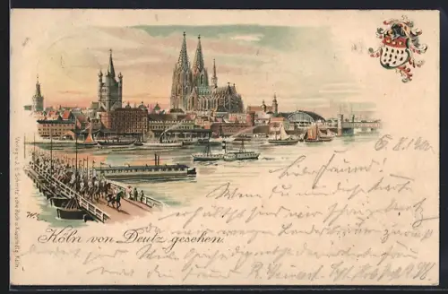 Lithographie Köln a. Rh., Sicht von Deutz gesehen