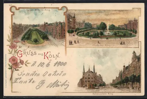 Lithographie Köln-Neustadt, Deutscher Ring, Kaiser-Wilhelm-Ring, Hohenzollern-Ring