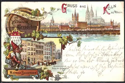 Lithographie Köln, Gasthaus Weinstube zum Treppchen, Ortsansicht