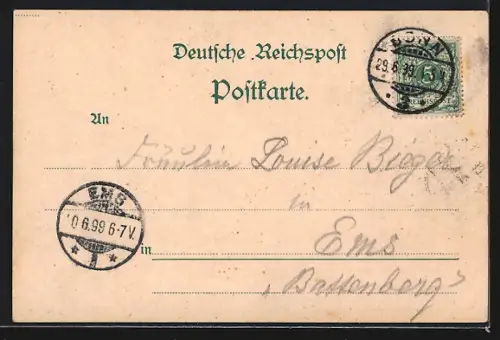 Lithographie Köln, Gasthaus Weinstube zum Treppchen, Ortsansicht