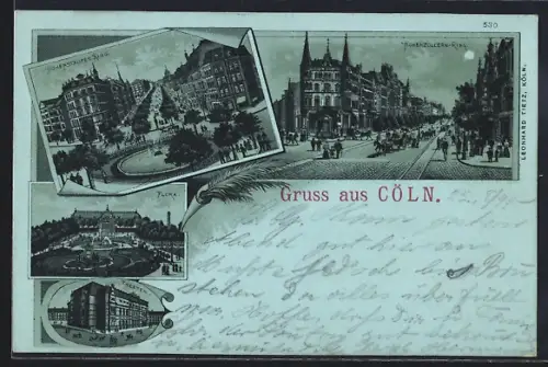 Mondschein-Lithographie Köln, Hohenstaufen-Ring, Flora, Theater