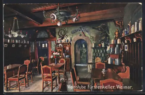 Künstler-AK Weimar / Thür., Gasthaus Fürstenkeller, Blick in die Weinstube
