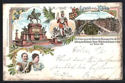 Lithographie Köln-Neustadt, Kaiser Wilhelm Ring, Besuch des Kaiserpaares 1897