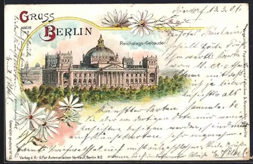 Lithographie Berlin-Tiergarten, Reichstags-Gebäude