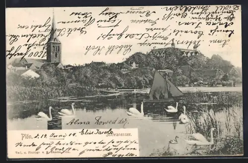 AK Plön, Kirche, Schwanensee, Segelboot