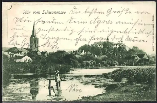 AK Plön, Schwanensee, Kirche, Stadtansicht