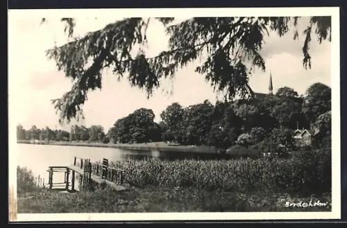 AK Bordesholm, Seeufer mit Steg und Kirche