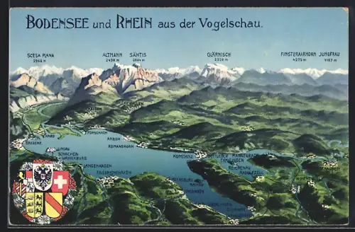 AK Friedrichshafen /Bodensee, Bodensee-Panorama mit Wappen