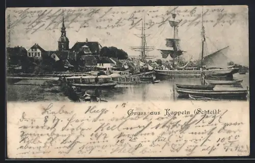 AK Kappeln /Schlei, Hafen, Kirche, Segelschiffe
