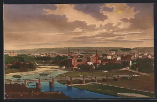 AK Hattingen-Ruhr, Ruhrbrücke, Panorama