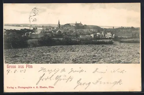 AK Plön, Stadtansicht mit Kirche und Schloss