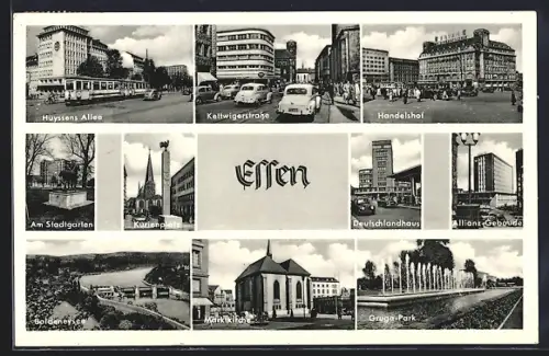 AK Essen, Huyssens Allee, Kettwigerstrasse, Handelshof, Kurienplatz, Marktkirche, Gruga-Park