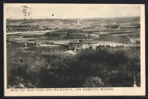AK Essen, Blick auf Villa Hügel und ins Ruhrtal vom Ruhrstein